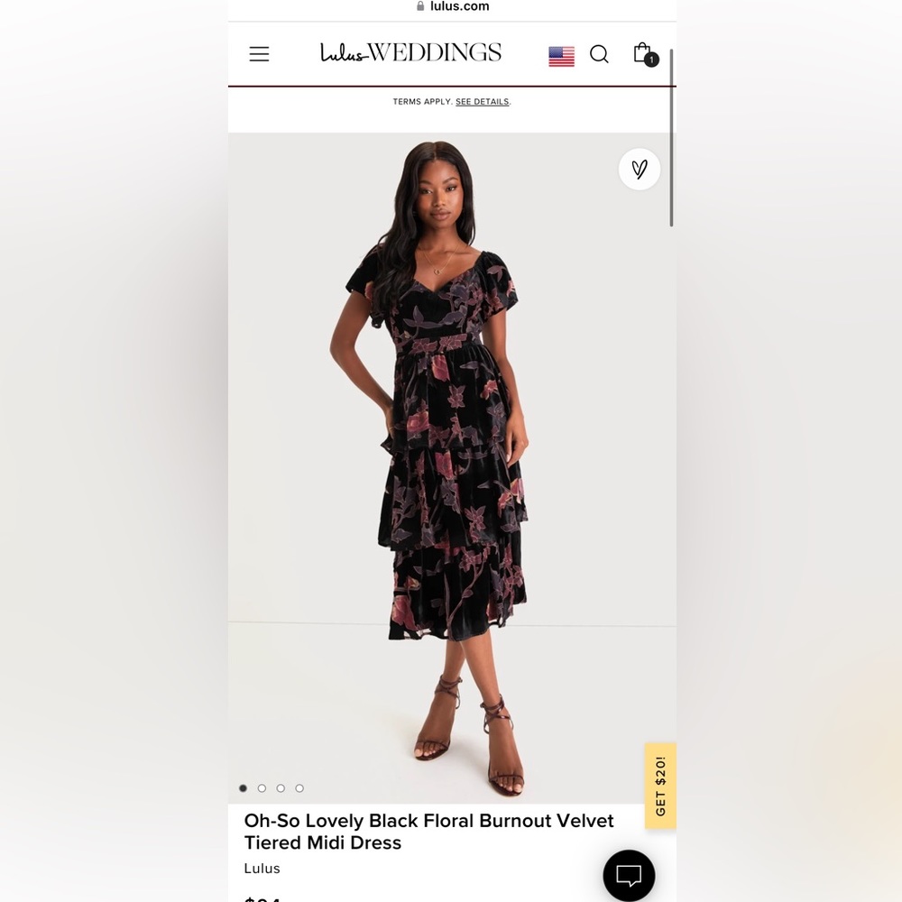 LULU Oh So Lovely Black Floral Burnout Velvet Tiered Midi Dress